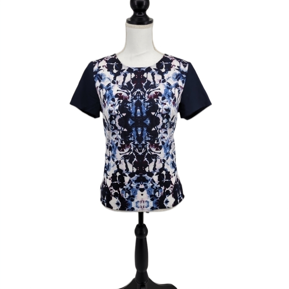 Cynthia Rowley Abstract Blue‎ Floral Pattern Blouse Size S